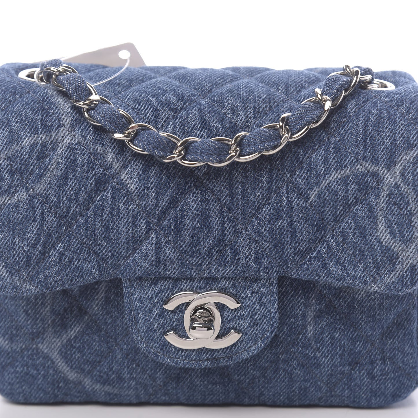 Denim CC Quilted Mini Square Flap Blue