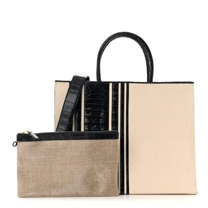 Nancy Gonzalez Linen Crocodile Medium Emma Stripe Tote Blue 1 of 11