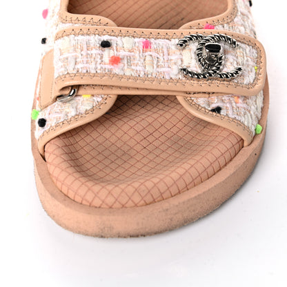 Chanel Tweed Lambskin Dad Sandals 39 Pink Multicolor 8 of 13