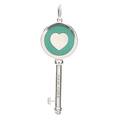 Tiffany Sterling Silver Enamel Heart Key Pendant Blue 1 of 4