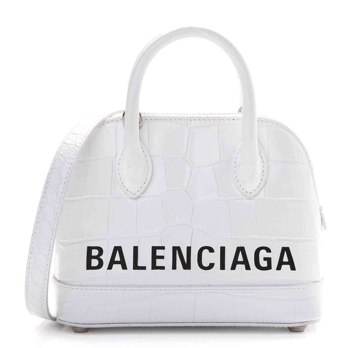 Calfskin Crocodile Embossed XXS Ville Top Handle Bag White Black