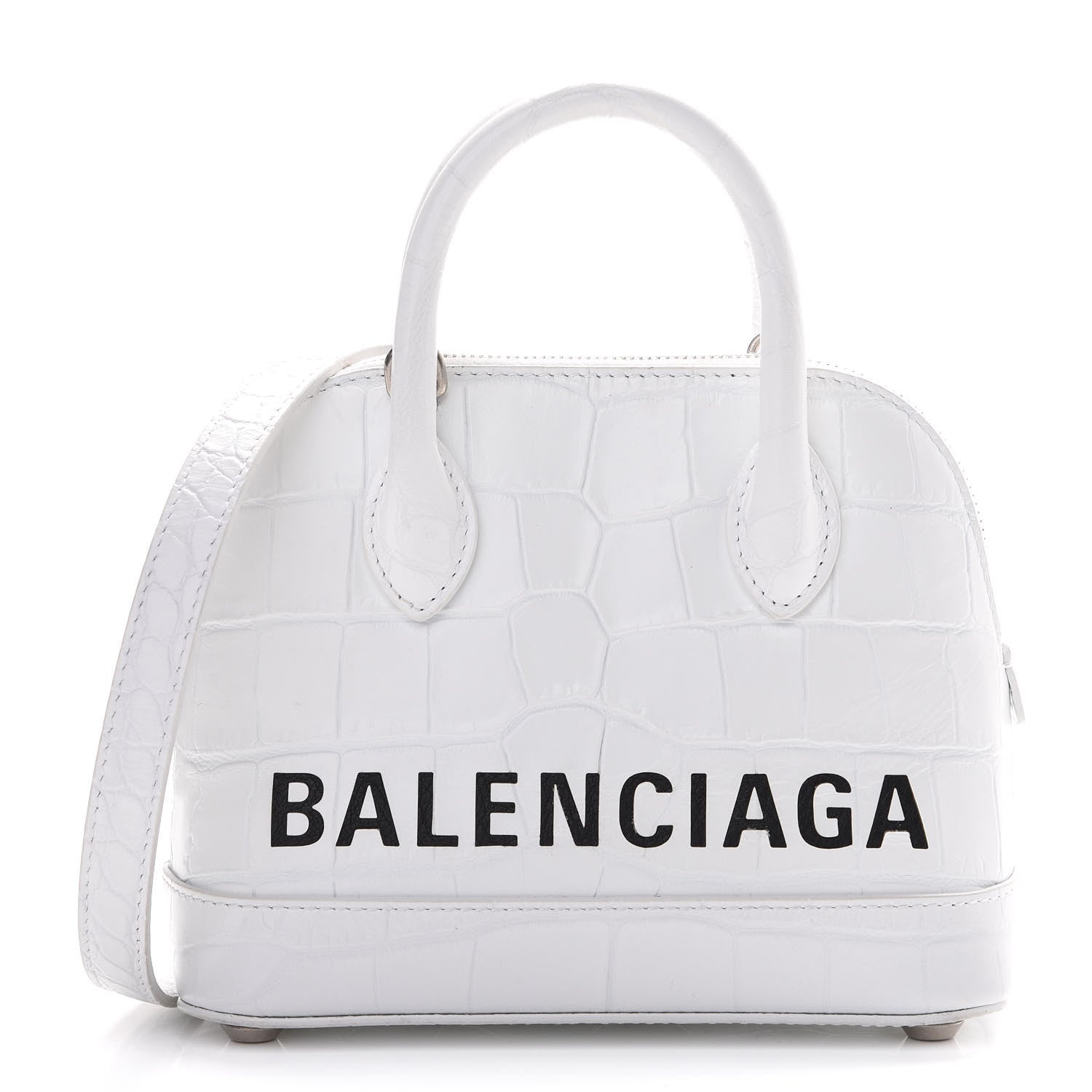Balenciaga Calfskin Crocodile Embossed XXS Ville Top Handle Bag White Black 1 of 12