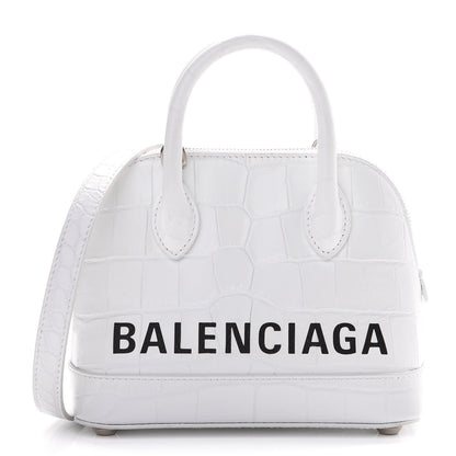 Balenciaga Calfskin Crocodile Embossed XXS Ville Top Handle Bag White Black 1 of 12