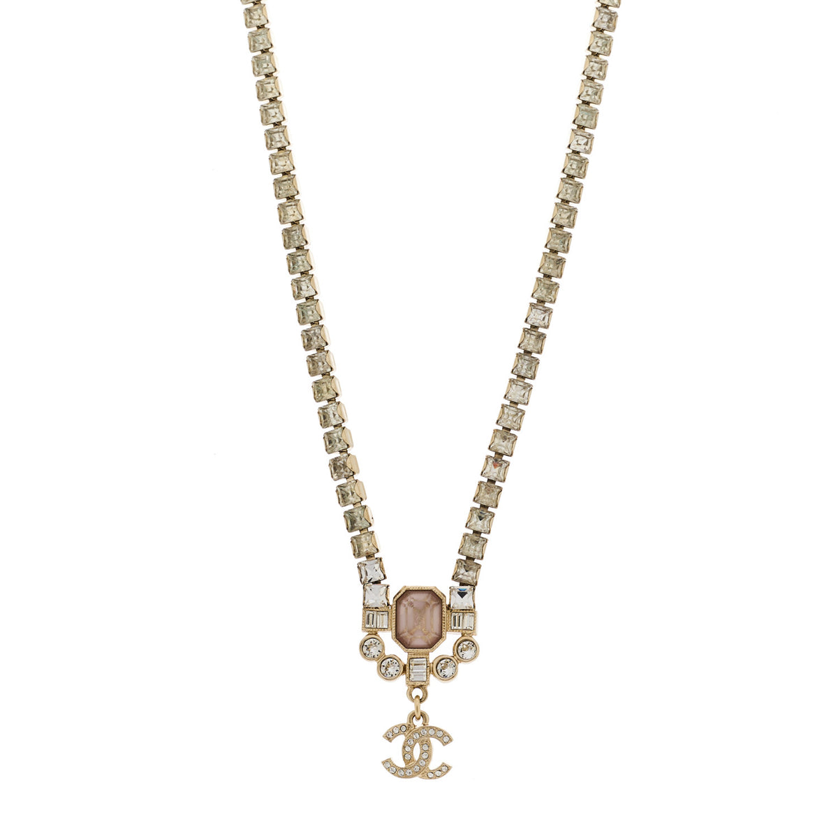 Crystal CC Pendant Choker Gold Pink