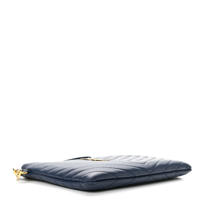 Saint Laurent Calfskin Matelasse Chevron Monogram A5 Wristlet Blue 4 of 8