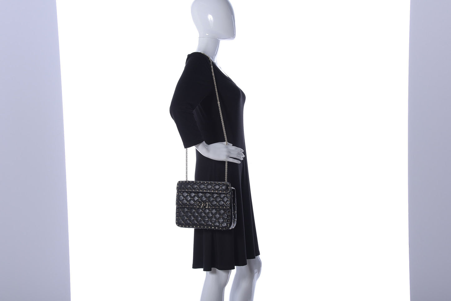 Lambskin Medium Rockstud Spike Shoulder Bag Black