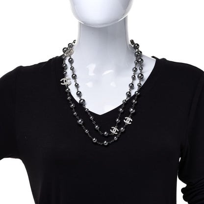 Chanel Crystal Pearl Beaded CC Long Necklace Ruthenium 2 of 6