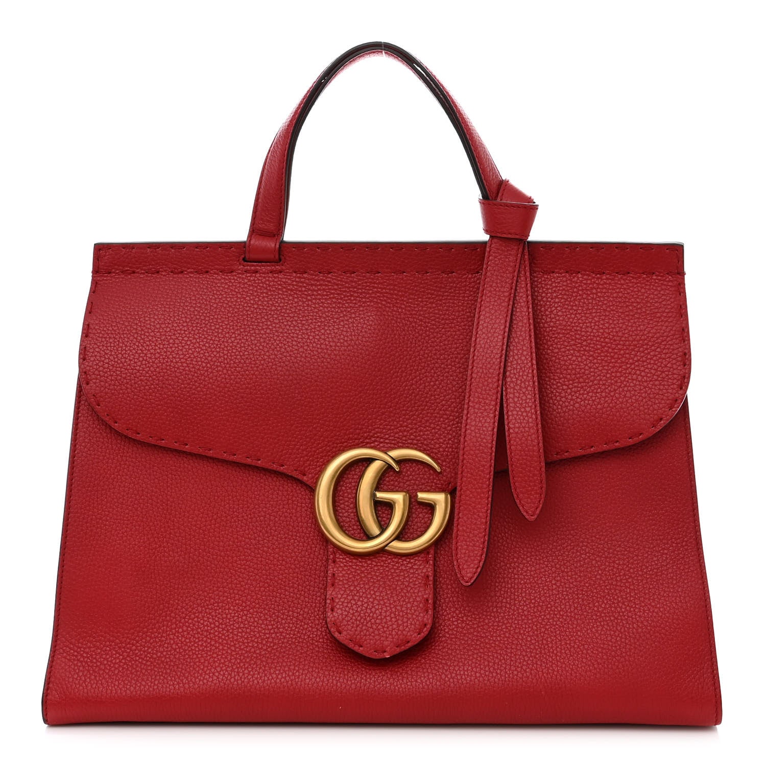 Gucci Calfskin Medium GG Marmont Top Handle Bag Vulcanic Red 1 of 11