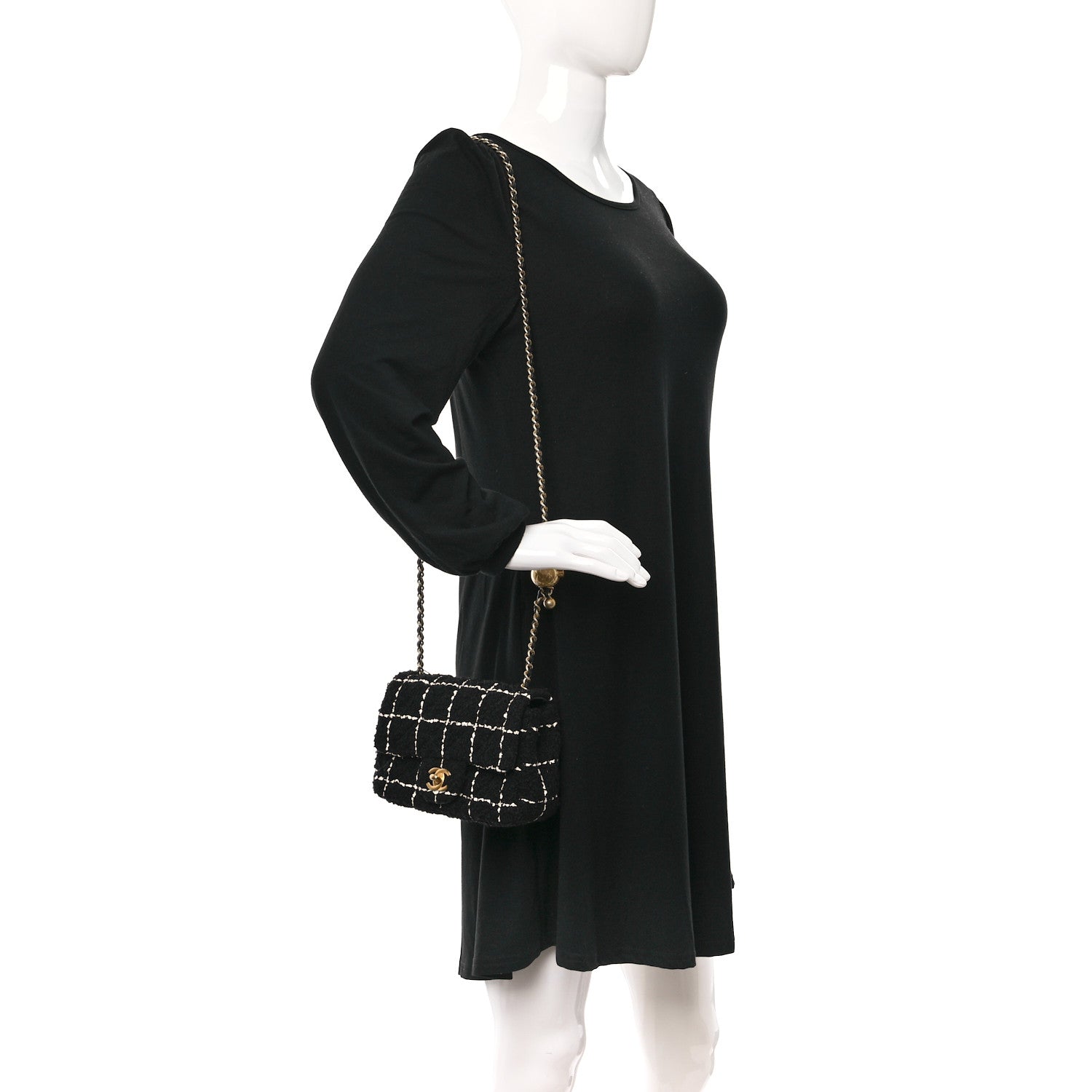 Chanel Tweed Quilted Mini Square Pearl Crush Flap Black 2 of 12
