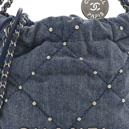 Chanel Washed Denim Quilted Studded Mini Chanel 22 Blue 8 of 10