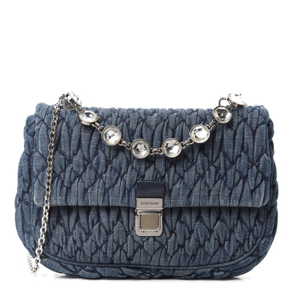 Miu Miu Denim Matelasse Crystal Chain Crossbody Bag Blue 1 of 10