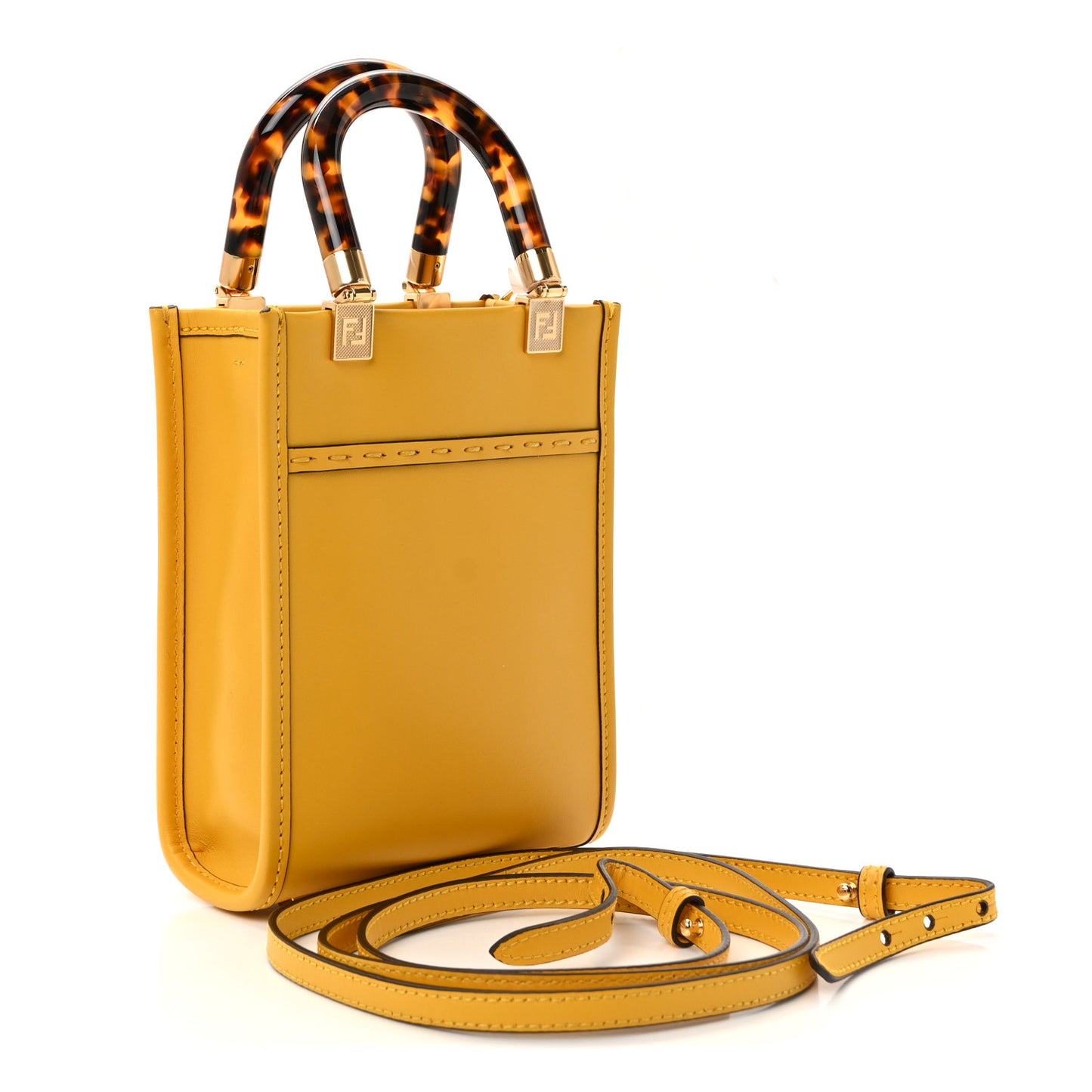 Vitello King Plexiglass Logo Embossed Mini Fendi Sunshine Shopper Tote Mimosa