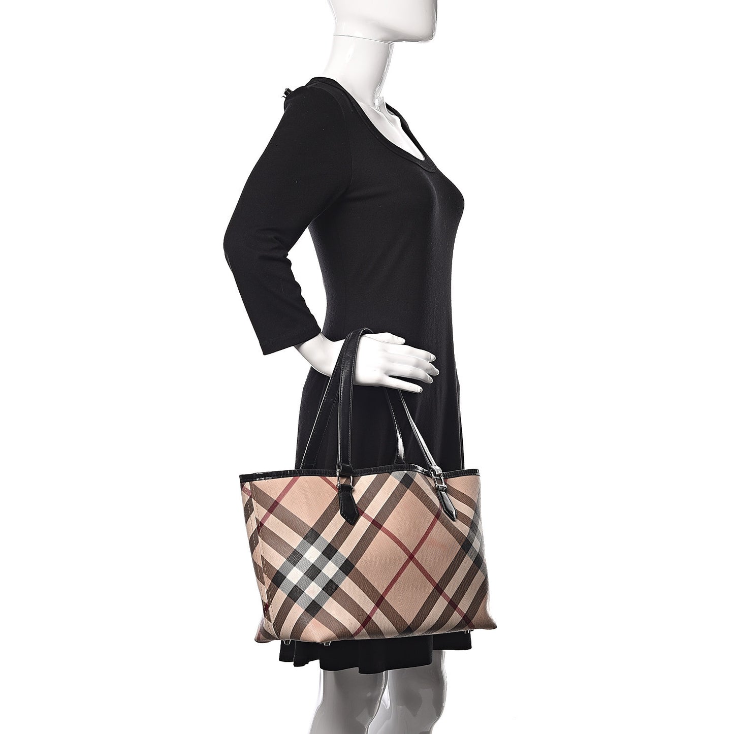 Patent Supernova Check Small Stanton Tote Black