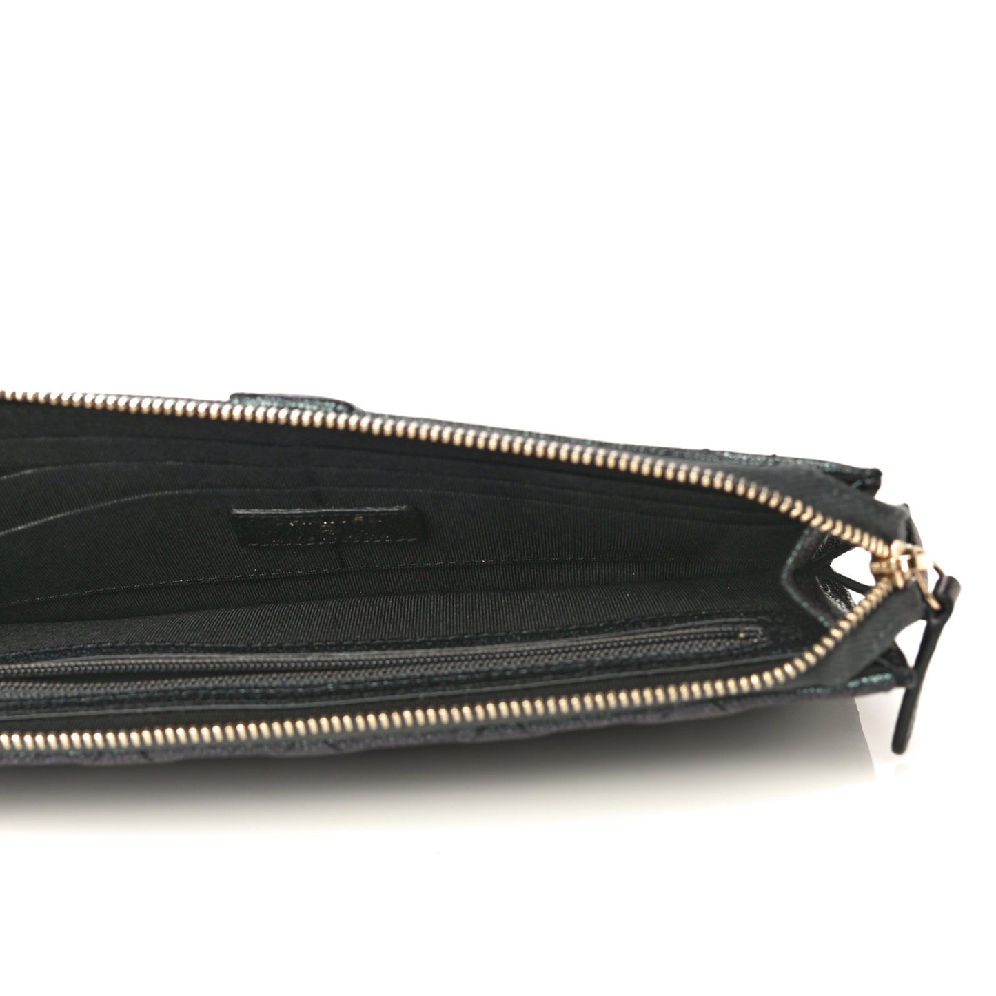 Iridescent Caviar Quilted Classic Pouch With Handle Black
