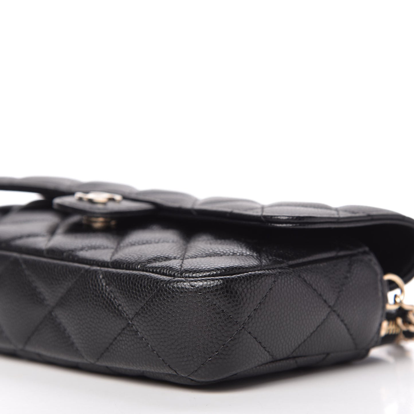 Caviar Quilted Flap Phone Holder With Chain Black