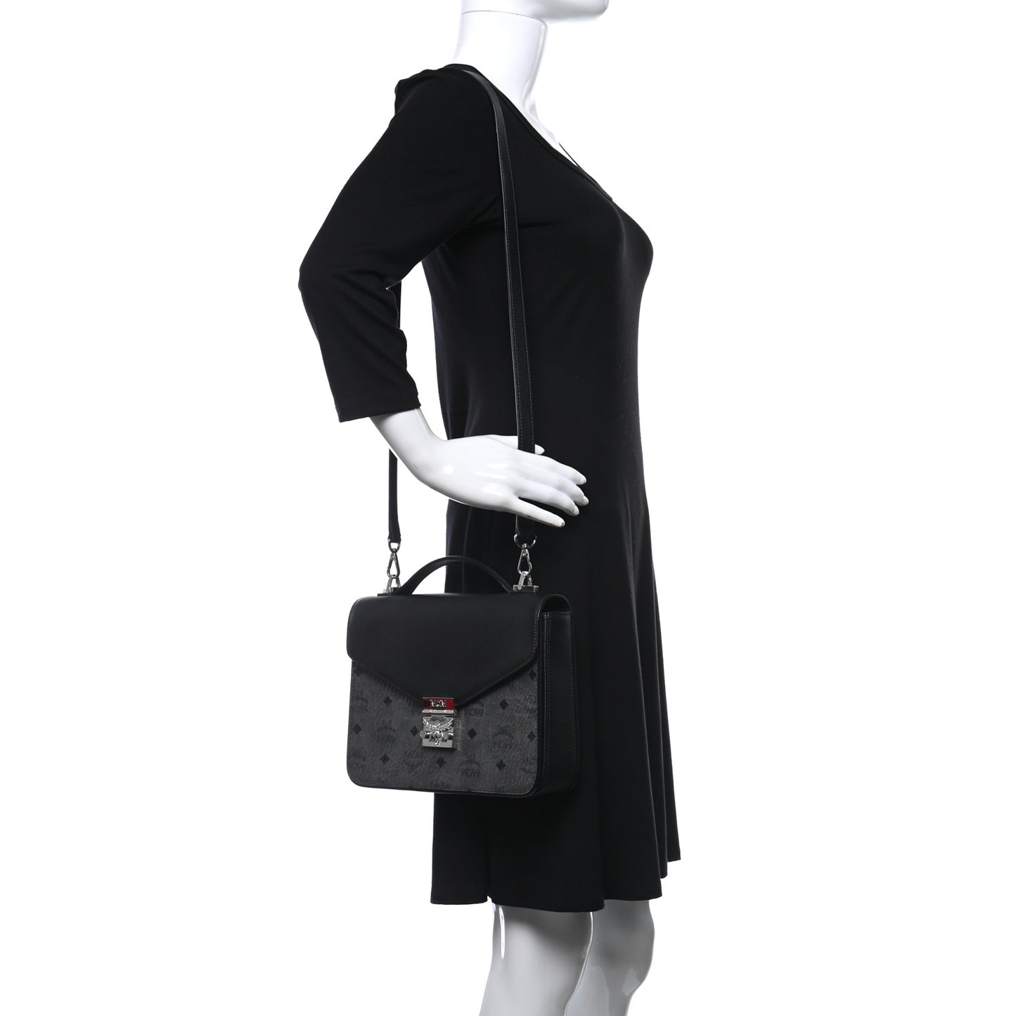 Visetos Calfskin Spot Park Avenue Medium Shoulder Bag Dark Grey Black