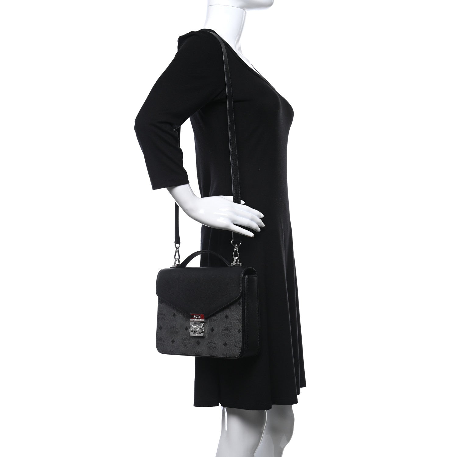 MCM Visetos Calfskin Spot Park Avenue Medium Shoulder Bag Dark Grey Black 1 of 10