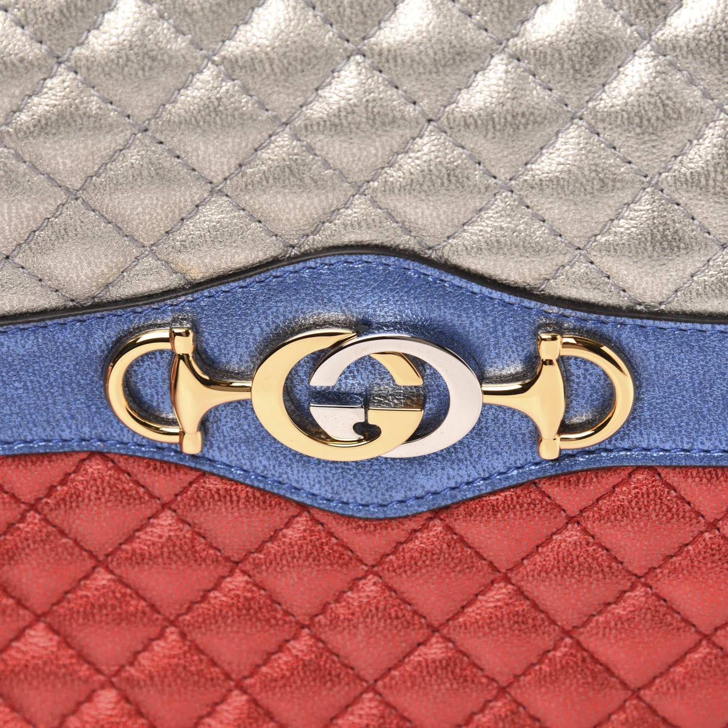 Gucci Laminated Nappa Trapuntata Small Zumi Shoulder Bag Rosso Marine Argento 10 of 10