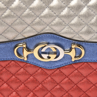 Gucci Laminated Nappa Trapuntata Small Zumi Shoulder Bag Rosso Marine Argento 10 of 10