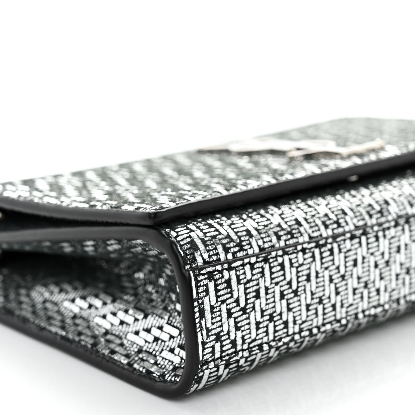 Metallic Calfskin Chevron Small Monogram Kate Satchel Black Argento