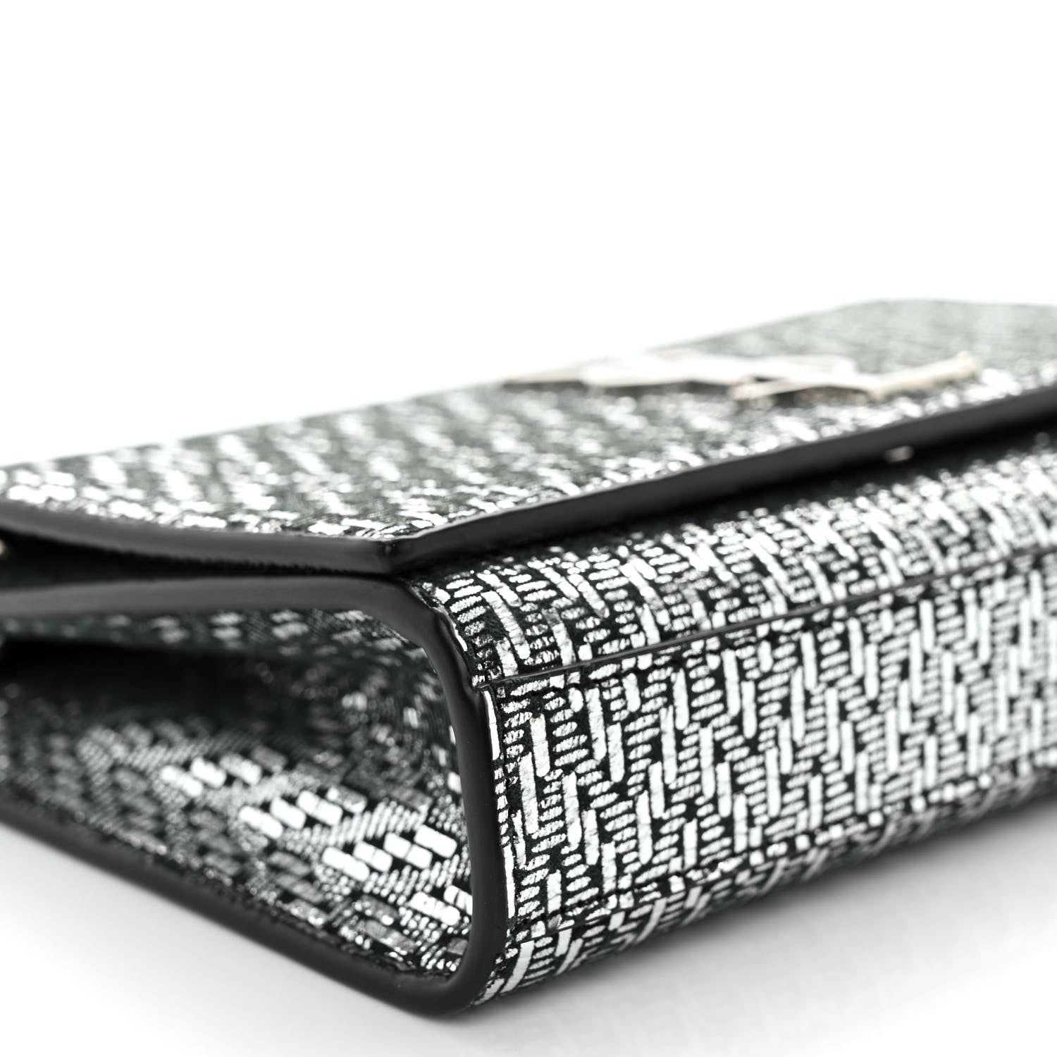 Saint Laurent Metallic Calfskin Chevron Small Monogram Kate Satchel Black Argento 8 of 9