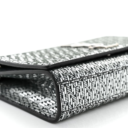 Saint Laurent Metallic Calfskin Chevron Small Monogram Kate Satchel Black Argento 8 of 9