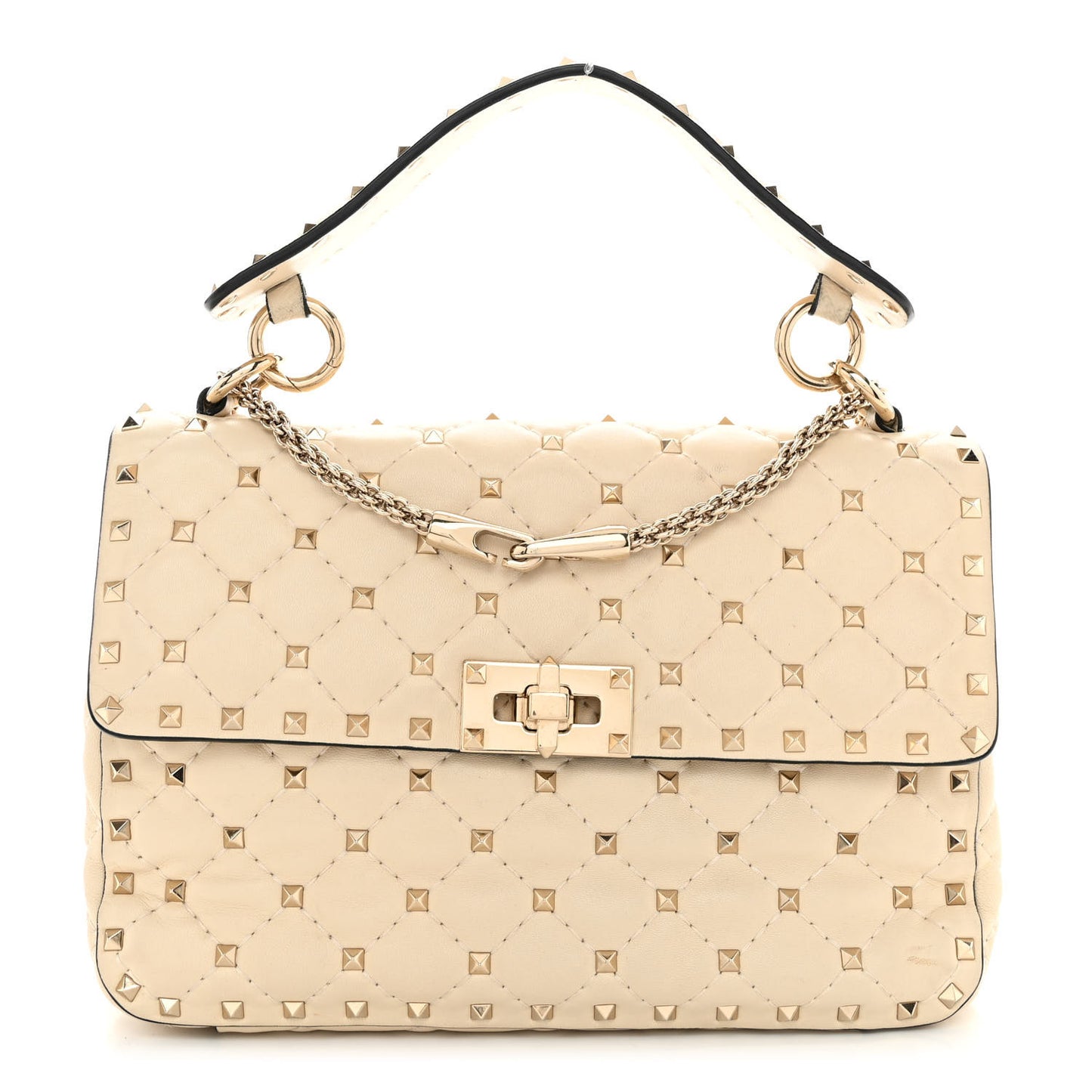 Nappa Medium Rockstud Spike Shoulder Bag Light Ivory
