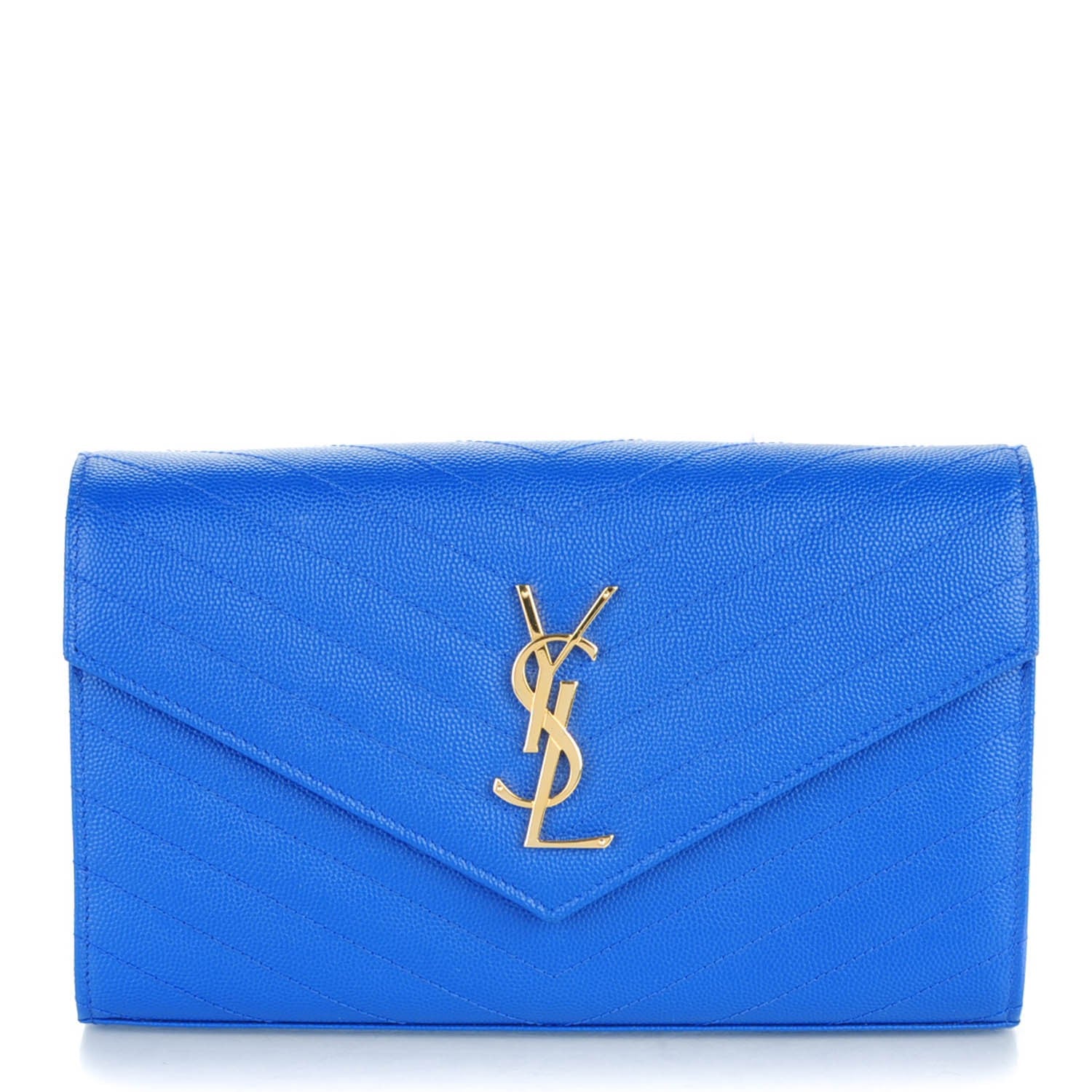 Saint Laurent Grain De Poudre Matelasse Chevron Monogram Chain Wallet Blue Majorelle 1 of 8