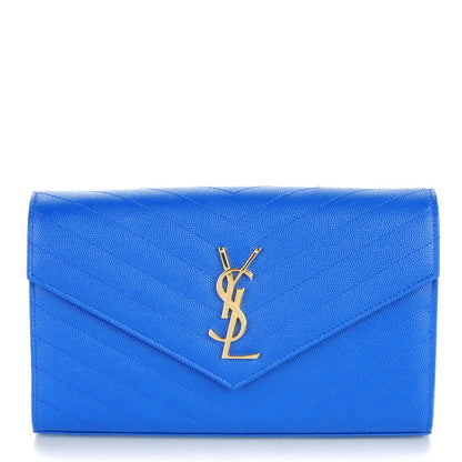 Saint Laurent Grain De Poudre Matelasse Chevron Monogram Chain Wallet Blue Majorelle 1 of 8