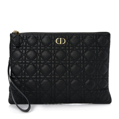 Christian Dior Grained Calfskin Cannage Large Caro Daily Pouch Black 1 of 8