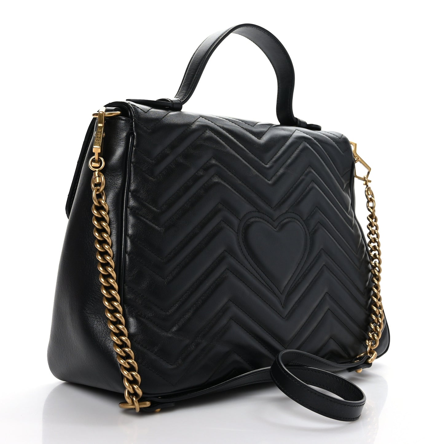 Calfskin Matelasse Medium GG Marmont Top Handle Shoulder Bag Black