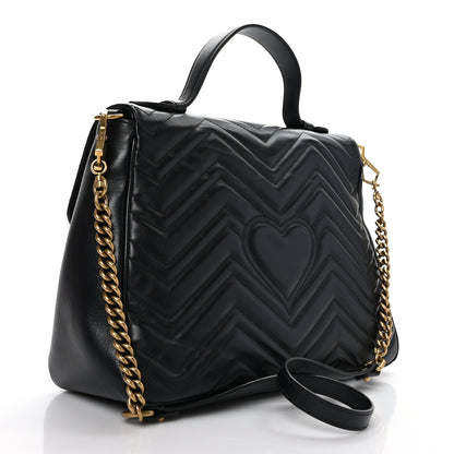 Gucci Calfskin Matelasse Medium GG Marmont Top Handle Shoulder Bag Black 3 of 9
