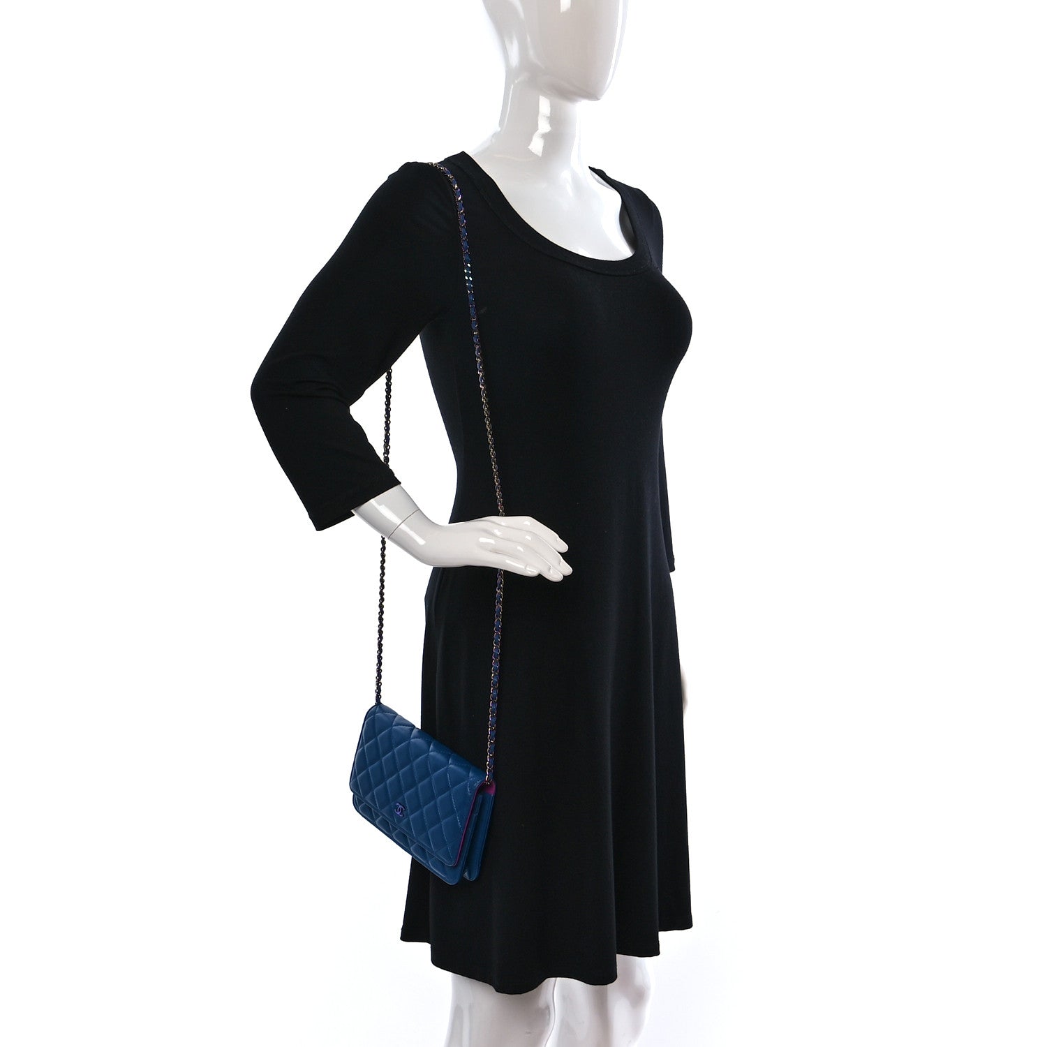 Chanel Lambskin Quilted Wallet On Chain WOC Dark Blue Pink 2 of 10