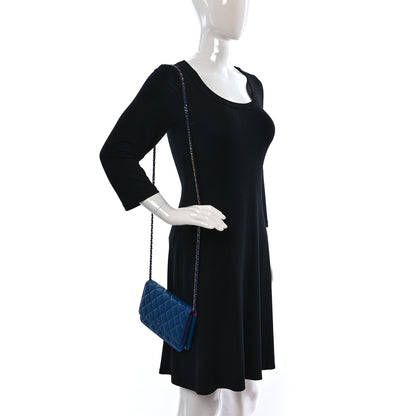 Chanel Lambskin Quilted Wallet On Chain WOC Dark Blue Pink 2 of 10