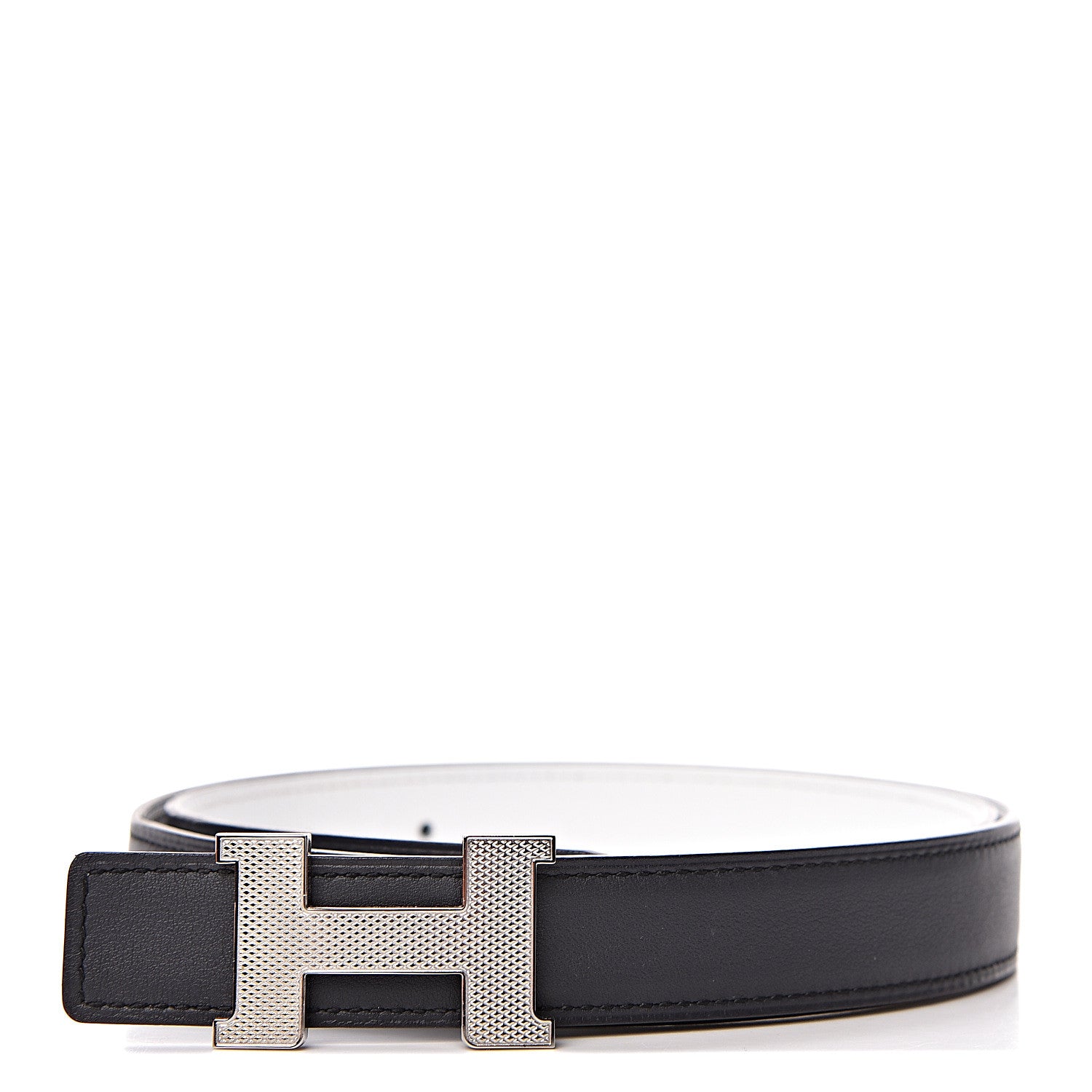 Hermes Swift Epsom 24mm Guilloche H Belt 80 Black White 1 of 7