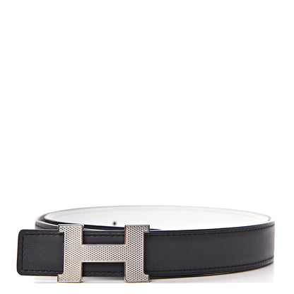 Hermes Swift Epsom 24mm Guilloche H Belt 80 Black White 1 of 7