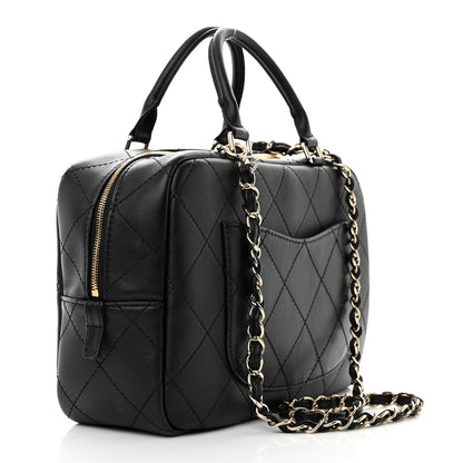 Chanel Calfskin Diamond Stitched Top Handle Bowling Bag Black 3 of 10