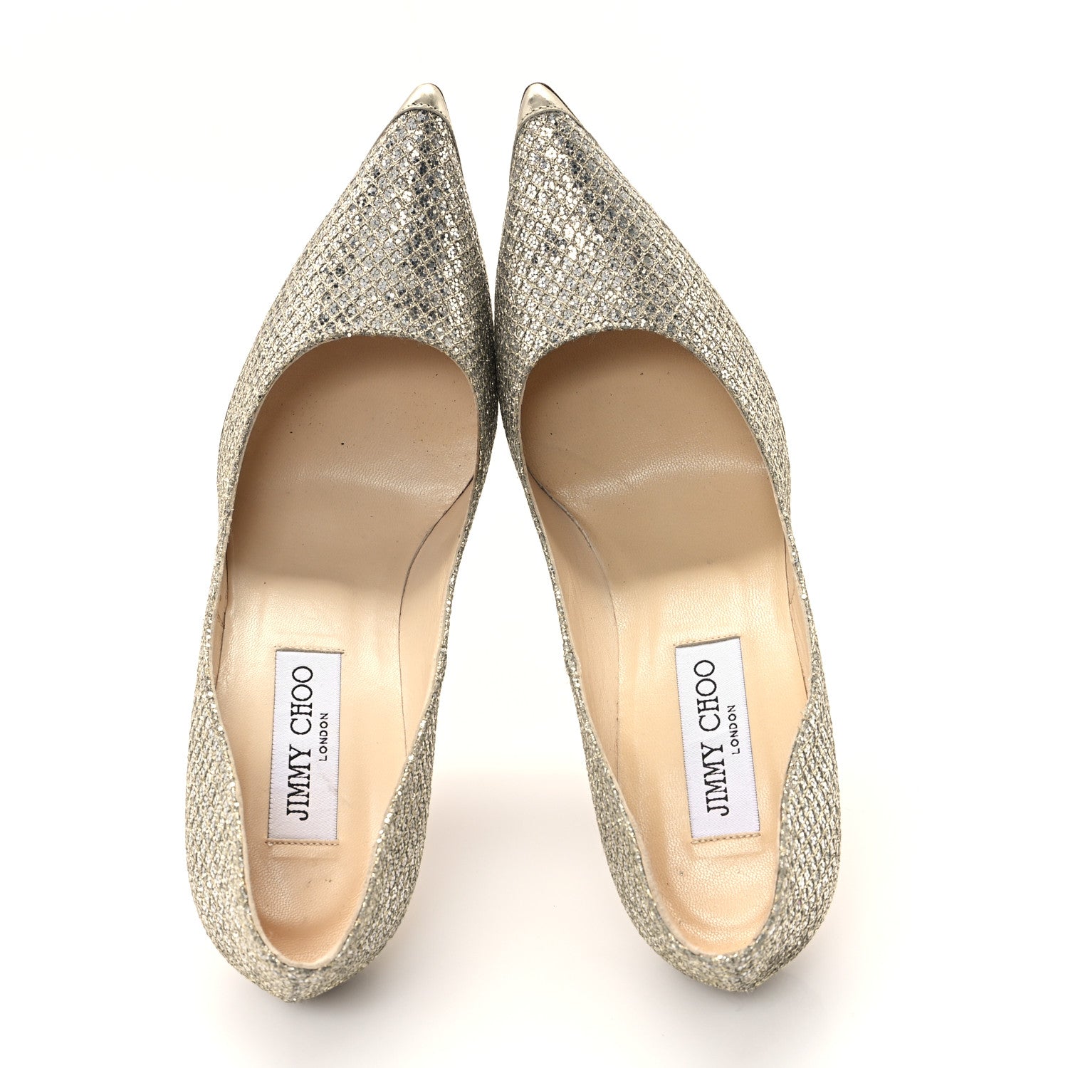 Jimmy Choo Glitter Fabric Romy 85 Pumps 37.5 Champagne 2 of 10