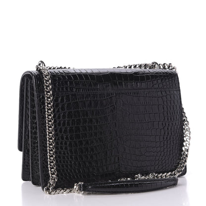 Saint Laurent Calfskin Crocodile Embossed Medium Monogram Sunset Black 3 of 8