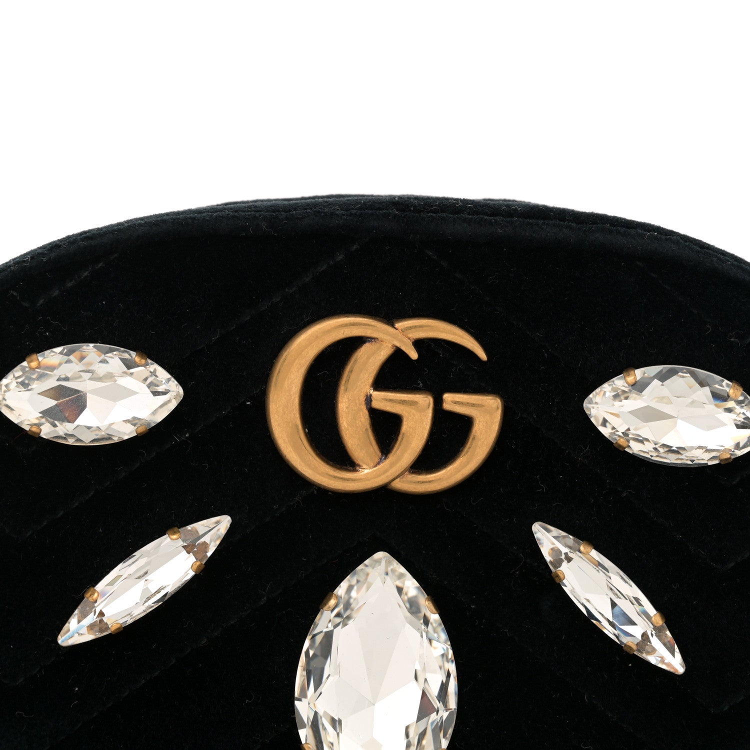 Gucci Velvet Matelasse Marquise Crystals GG Marmont Belt Bag 85 34 Black 8 of 11