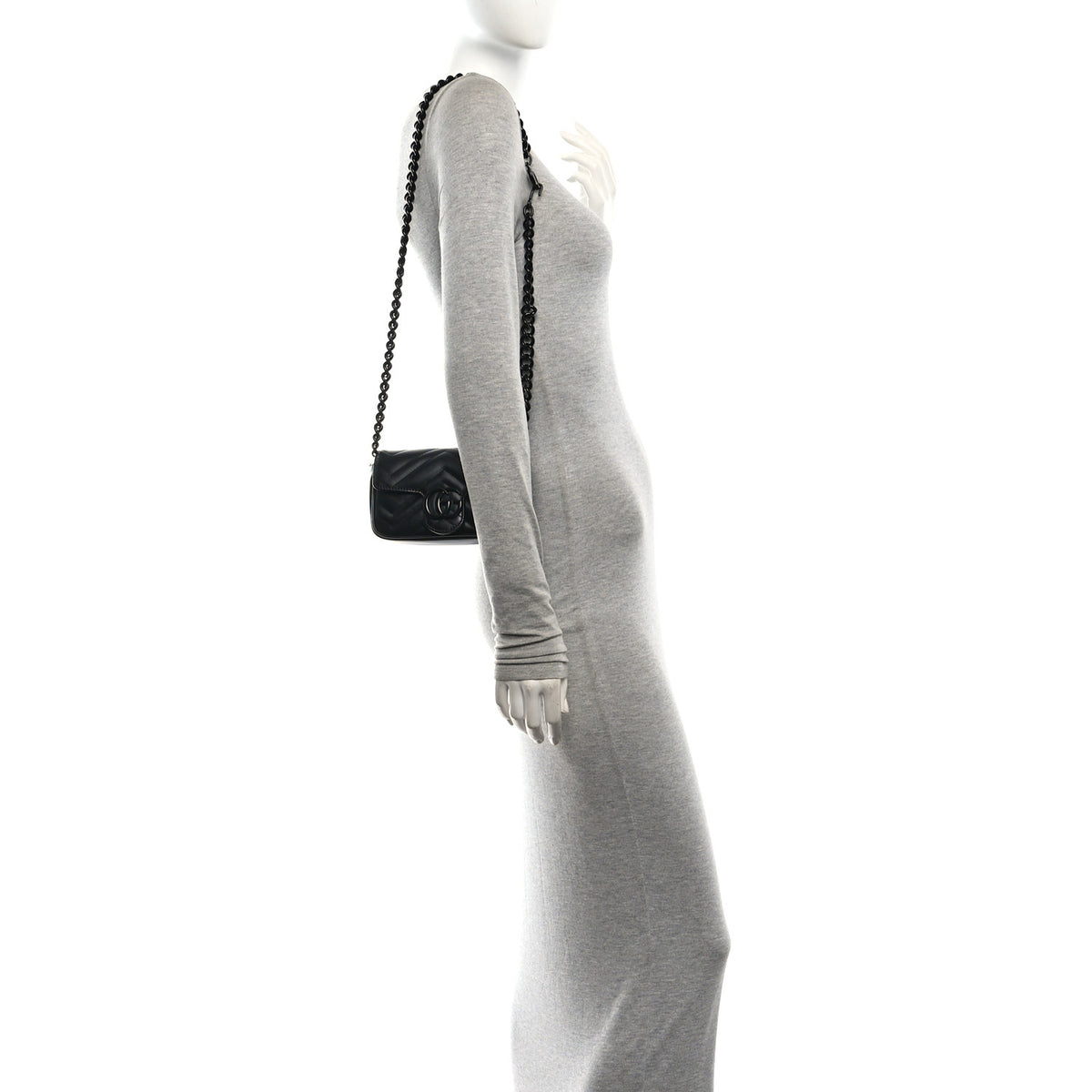 Gucci Calfskin Matelasse Monochrome GG Marmont Chain Belt Bag Black 2 of 10