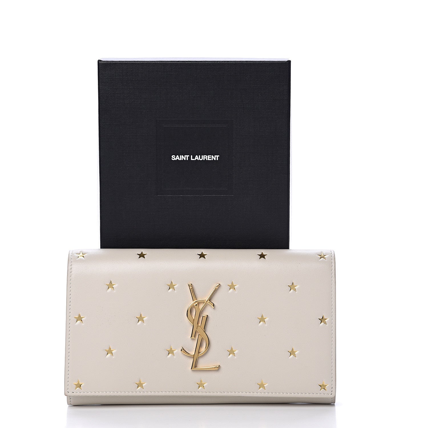 Saint Laurent Calfskin Star Print Classic Monogram Cassandre Wallet White 9 of 9