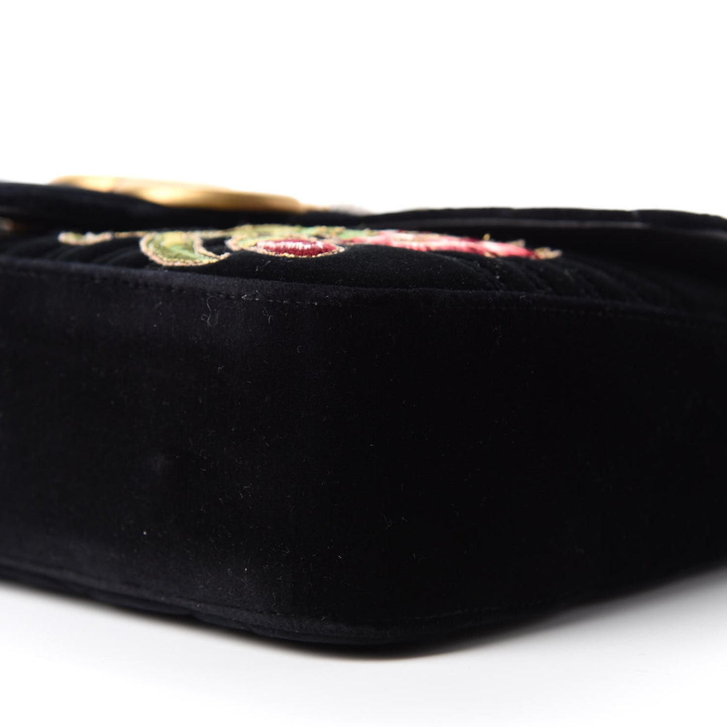 Velvet Matelasse Loved Embroidered Medium GG Marmont Shoulder Bag Black