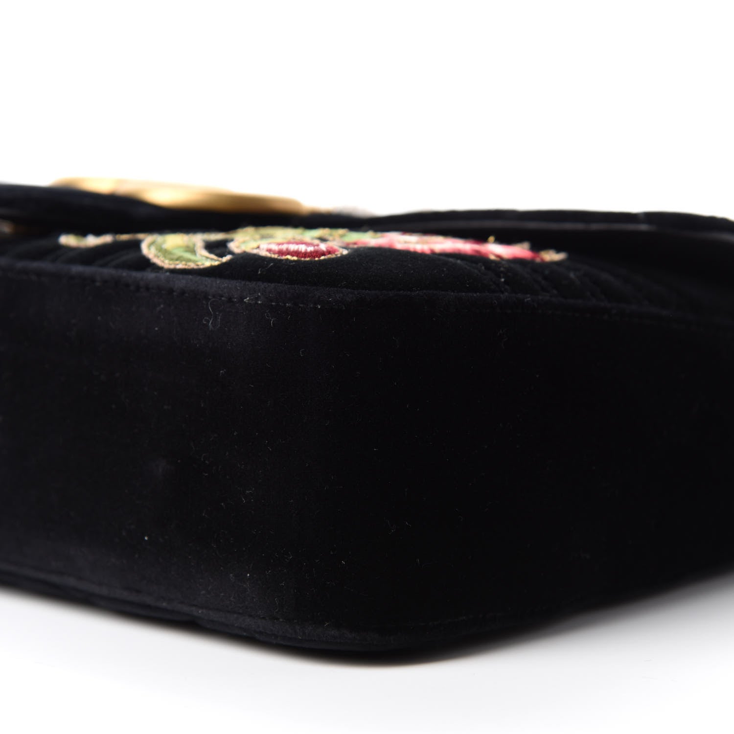 Gucci Velvet Matelasse Loved Embroidered Medium GG Marmont Shoulder Bag Black 7 of 10