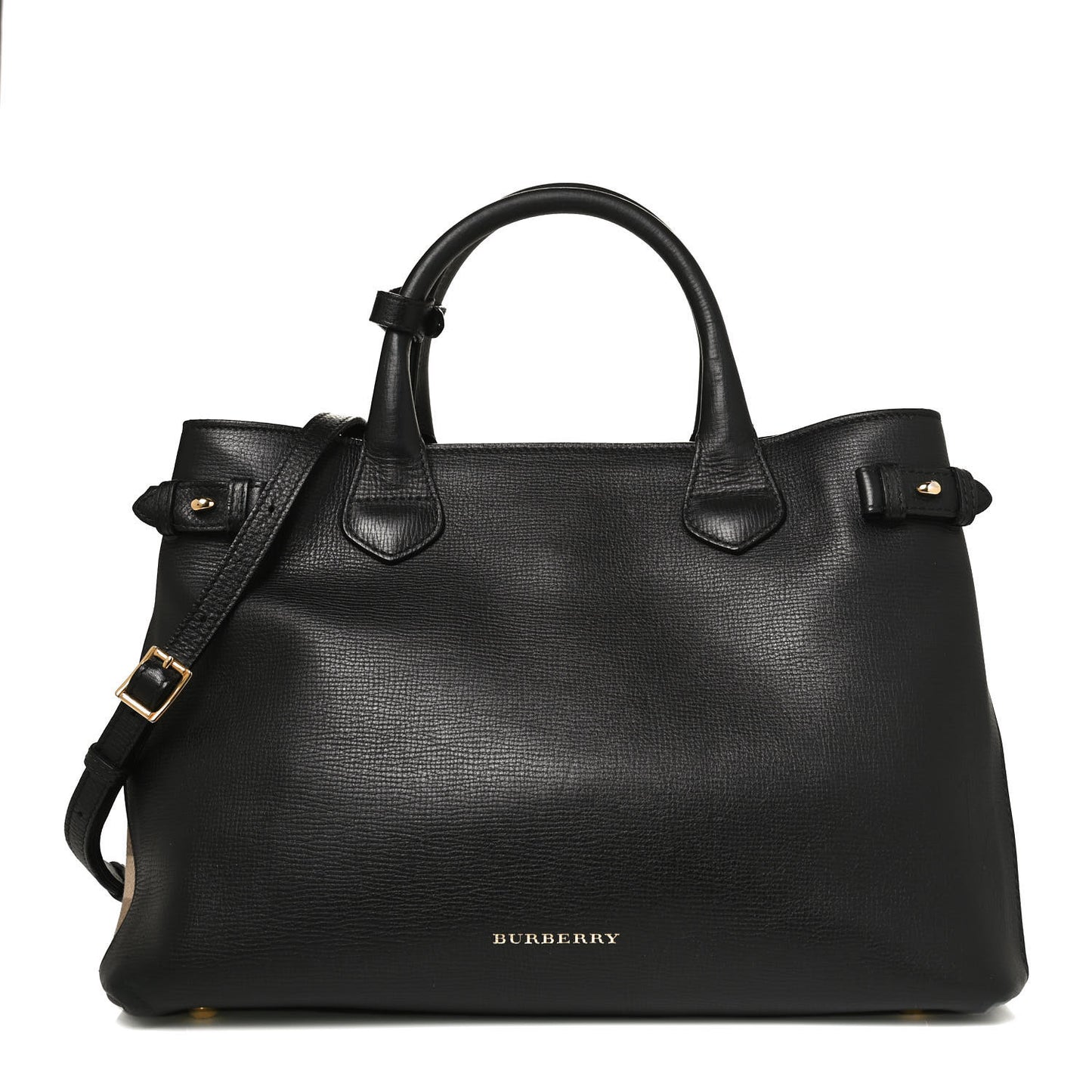 Grainy Calfskin House Check Medium Banner Tote Black