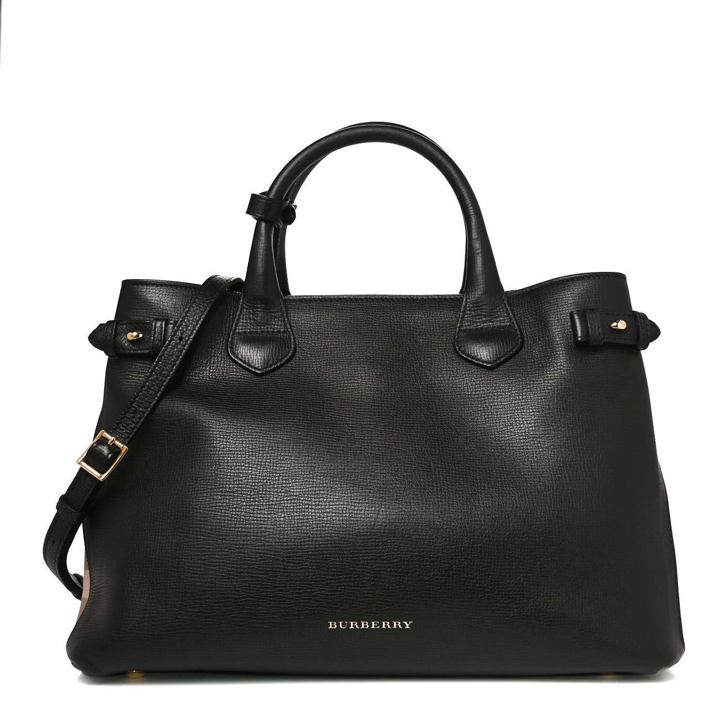 Burberry Grainy Calfskin House Check Medium Banner Tote Black 1 of 11