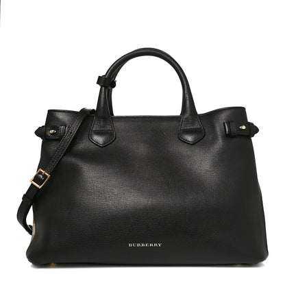 Burberry Grainy Calfskin House Check Medium Banner Tote Black 1 of 11