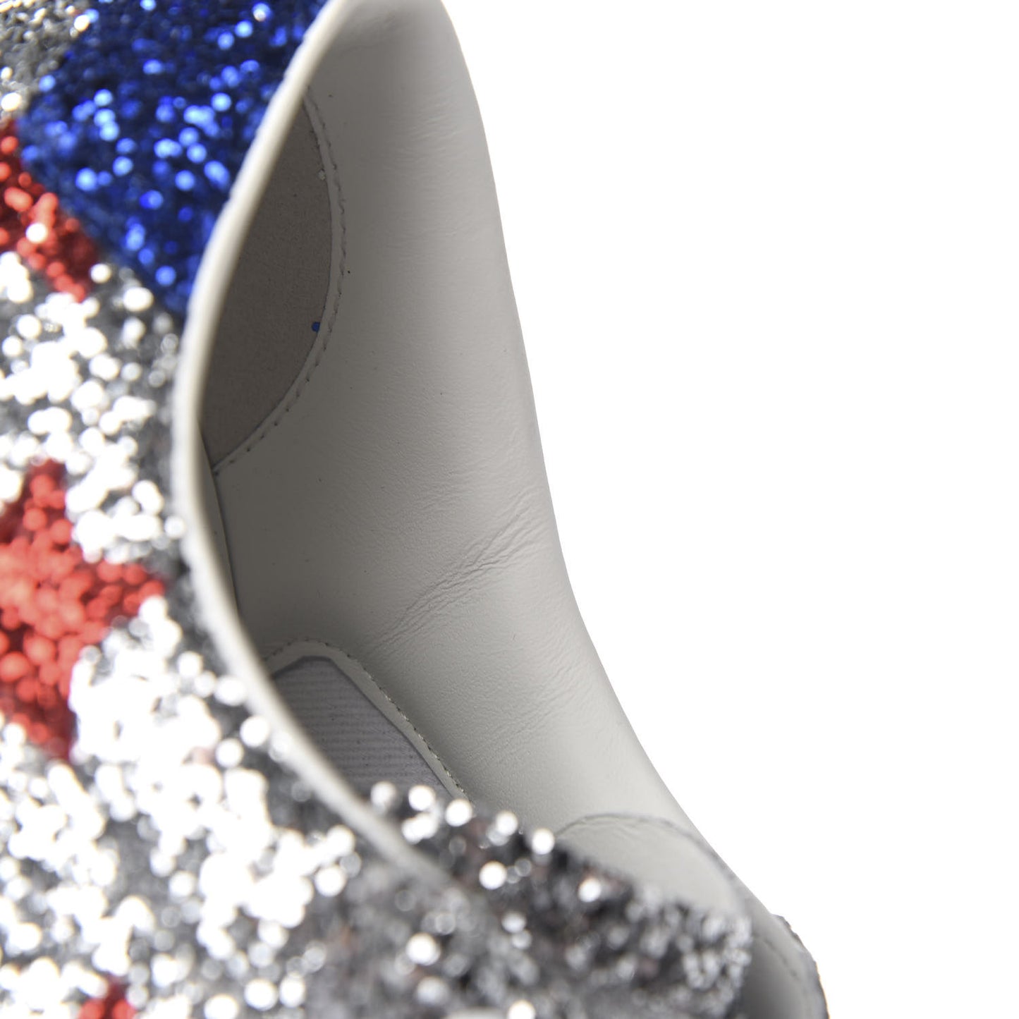 Calfskin Glitter Star Court Sneakers 41 Silver Red