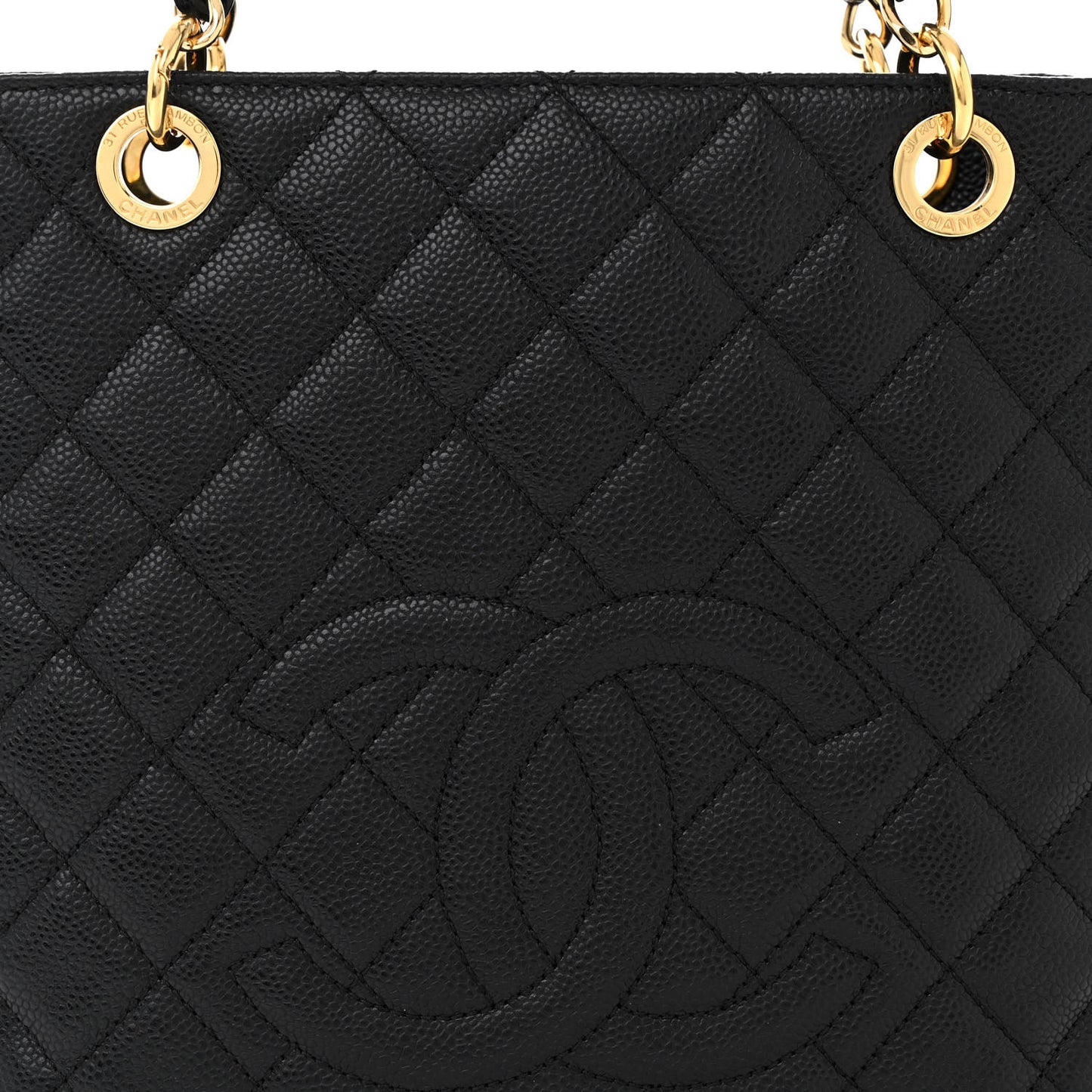Caviar Quilted Petit Shopping Tote PST Black