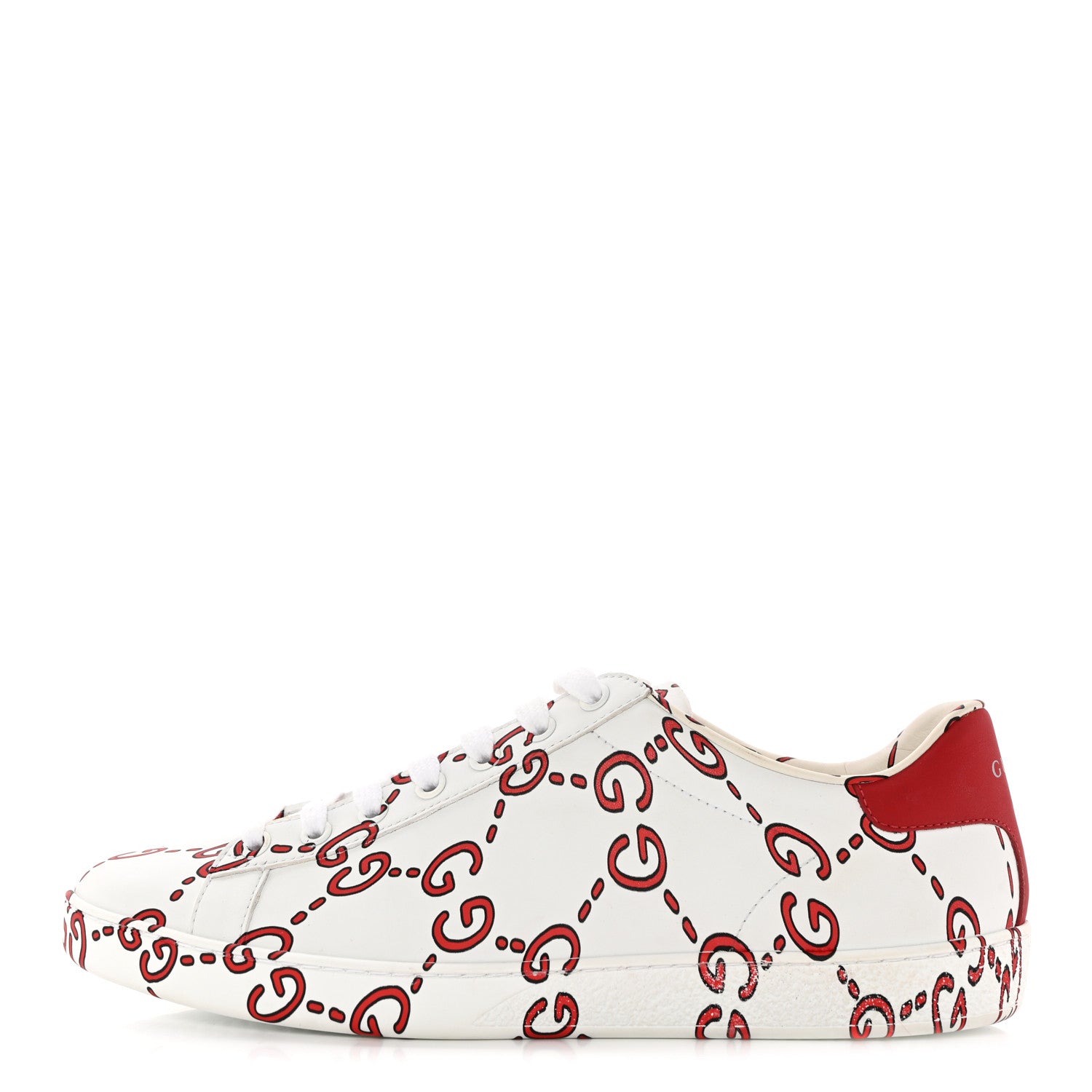 Gucci Calfskin GucciGhost Print Womens Ace Sneakers 39.5 White Hibiscus Red 1 of 16